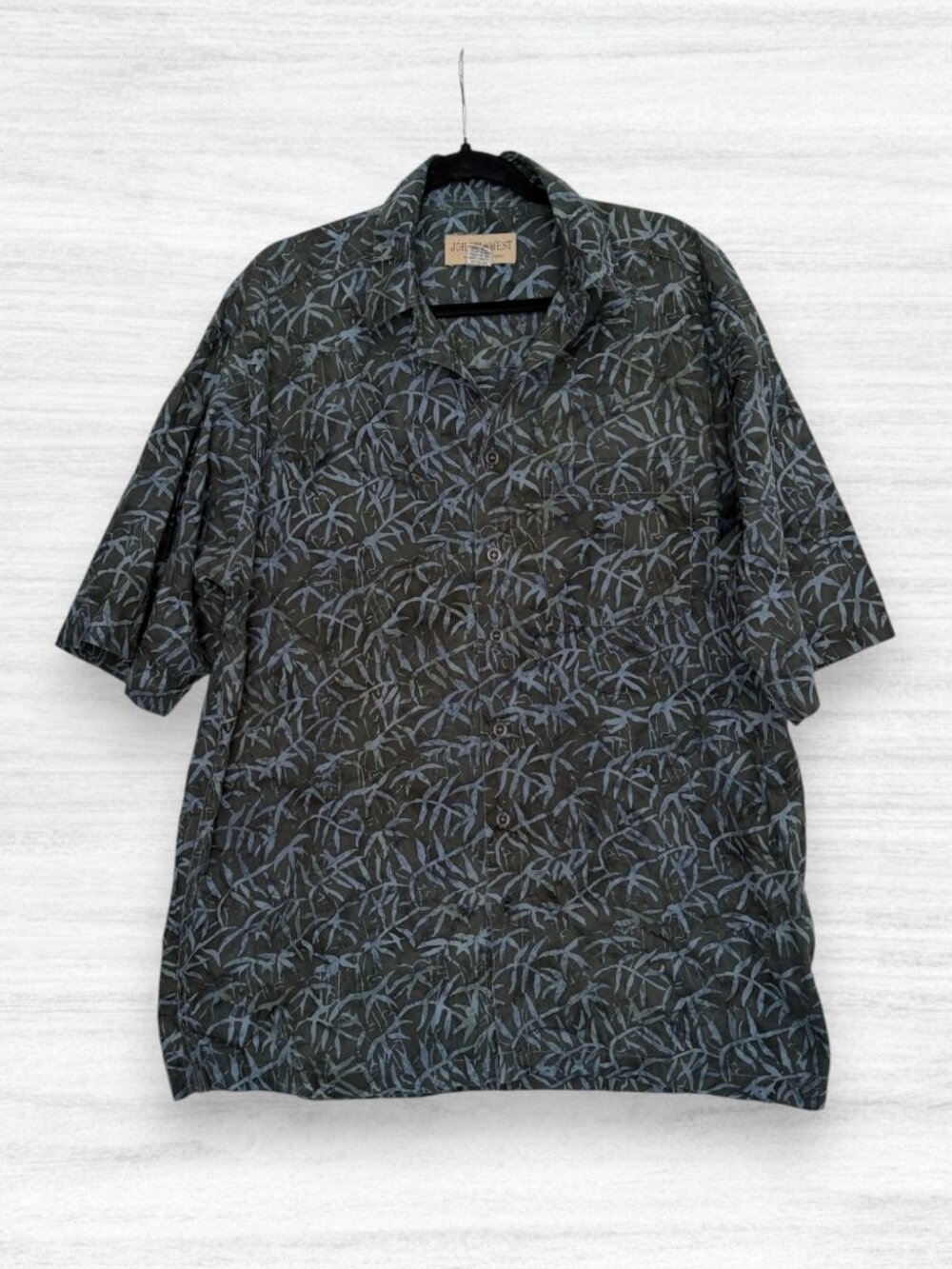 Johari West XLT Hunter Green Light Blue Batik Hawaiian Resort Shirt 100% Cotton